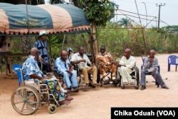 Lawrence Akpu and other disabled Biafra war veterans gather to discuss their support for the pro-Biafra movement. They want southeastern Nigeria to secede and form the country of Biafra.