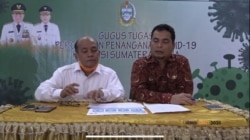 Ketua Pelaksana Gugus Tugas Penanganan Covid-19 Provinsi Sumut, Riadil Akhir Lubis (kiri), dan Kepala Dinas Kesehatan (Dinkes) Sumut, Alwi Mujahit Hasibuan (kanan). Kamis 19 Maret 2020. (Courtesy: Humas Sumut).