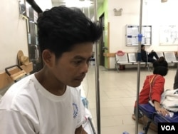 Phat Sophal, 37, a worker, survived being trapped for almost six hours in the collapse of a seven-story building in Sihanoukville, June 24, 2019. (Sun Narin/VOA Khmer)