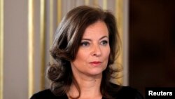 Valerie Trierweiler, companion of France's new President Francois Hollande, attends the investiture ceremony at the Elysee Palace in Paris, May 15, 2012.