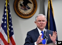 FILE - Attorney General Jeff Sessions speaks in Lexington, Kentucky, March 15, 2018.