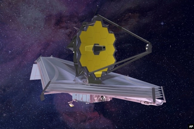 This 2015 artist's rendering provided by Northrop Grumman, via NASA, shows the James Webb Space Telescope. (Northrop Grumman/NASA via AP)