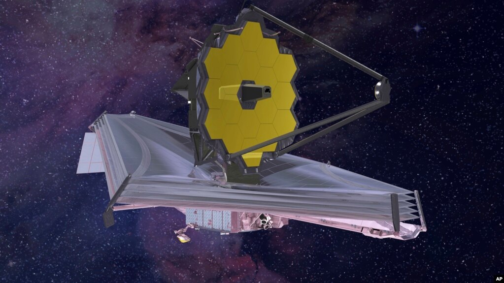 This 2015 artist's rendering provided by Northrop Grumman, via NASA, shows the James Webb Space Telescope. (Northrop Grumman/NASA via AP)