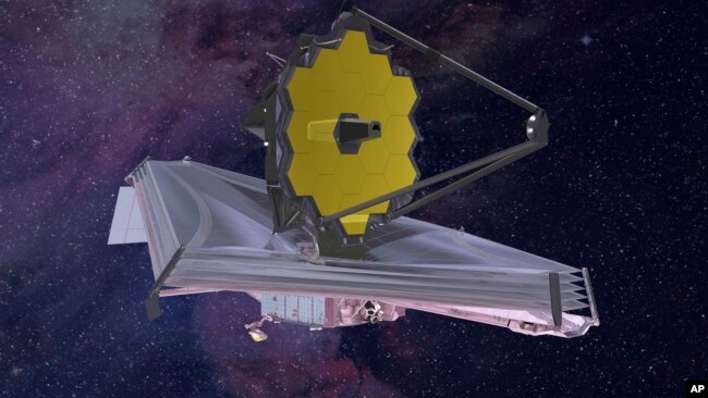 This 2015 artist's rendering provided by Northrop Grumman, via NASA, shows the James Webb Space Telescope. (Northrop Grumman/NASA via AP)