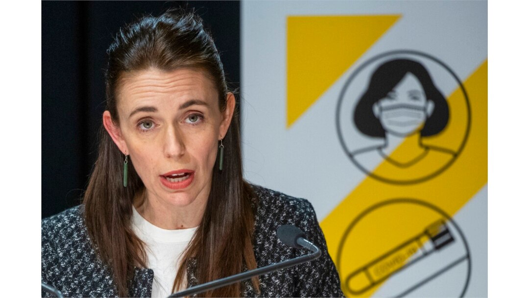 New Zealand Prime Minister Jacinda Ardern addresses press conference at Parliament in Wellington, New Zealand, Oct. 4, 2021.