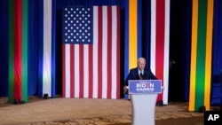 Democratic presidential candidate former Vice President Joe Biden speaks during a Hispanic Heritage Month event, Sept. 15, 2020, at Osceola Heritage Park in Kissimmee, Fla.