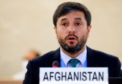 Afghanistan Ambassador Nasir Ahmad Andisha speaks during a special session of the Human Rights Council on the situation in Afghanistan, at the European headquarters of the United Nations in Geneva, Aug. 24, 2021.