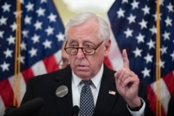 FILE - House Majority Leader Steny Hoyer of Maryland speaks during a news conference on health care, on Capitol Hill, Feb. 4, 2020.