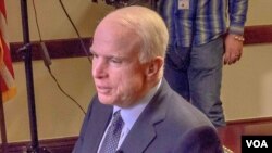 U.S. Senator John McCain is interviewed by Milena Djurdjic of VOA's Serbian service, March 8, 2016.