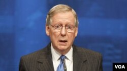 Mitch McConnell, líder de la minoría en el senado, durante su discurso en la Conferencia Anual de Acción Política Conservadora.