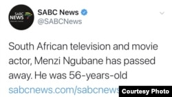 Menzi Ngubane has died. (Photo: SABC Twitter)