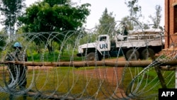 Basoda ya Monusco na lopango na bango na Djugu, Ituri, 27 mars 2018.