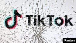 破损玻璃后的TikTok 标识