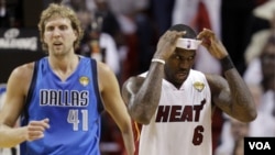 Las dos estrellas de los finales, Nowitzki por Dalllas y LeBron James, por Miami, tuvieron una actuación dispar en la tercera final.