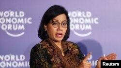 Menteri Keuangan Sri Mulyani saat menghadiri Forum Ekonomi Dunia di Hanoi, Vietnam, 12 September 2018.