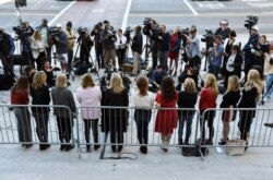 FILE - A group of women who have spoken out about Hollywood producer Harvey Weinstein's sexual misconduct and who refer to themselves as the "Silence Breakers," face the media during a news conference at Los Angeles City Hall, Feb. 25, 2020.