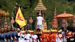 Religious rituals are performed to move the ashes of the late King Bhumibol Adulyadej, following a royal cremation ceremony in Bangkok, Thailand, Oct. 28, 2017.