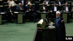 حسن روحانی رئیس جمهوری ایران در مجلس شورای اسلامی 