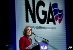 Oregon Gov. Kate Brown speaks at the National Governors Association 2019 winter meeting in Washington, Feb. 23, 2019.
