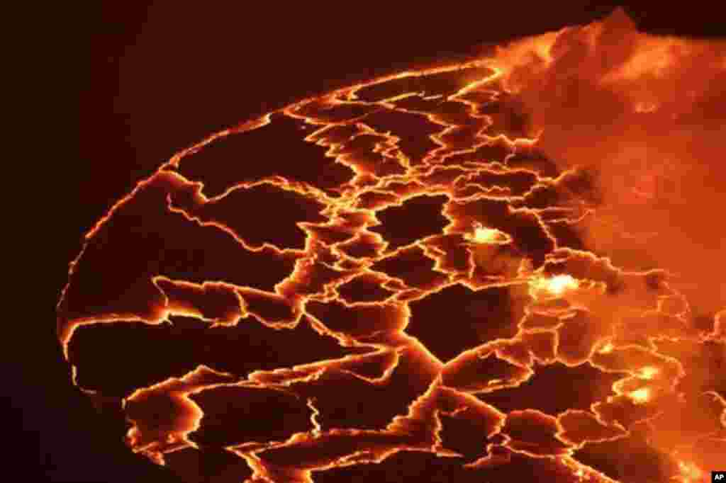 March 31: Magma churns and gushes in the lava lake of Mount Nyiragongo, one of Africa's most active volcanos, in Goma, Congo. (Rebecca Blackwell/AP)
