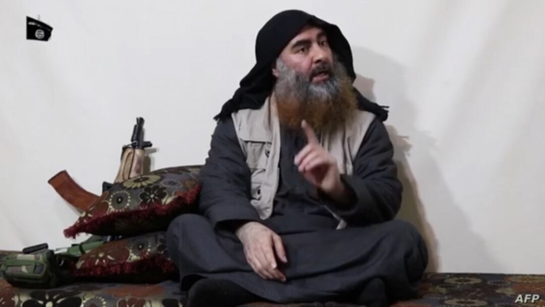 FILE - The chief of the Islamic State group, Abu Bakr al-Baghdadi, purportedly appears for the first time in five years in a propaganda video in an undisclosed location, in this undated image from video released April 29, 2019, by Al-Furqan media.