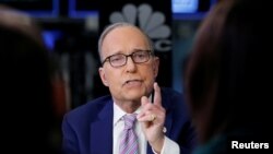 經濟分析師拉里·庫德洛在紐約股票交易所參加CNBC的節目。 （2018年3月7日）