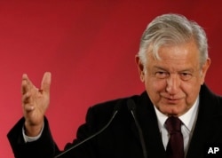 Mexican President Andres Manuel Lopez Obrador speaks during a press conference in Mexico City, Jan. 9, 2019.