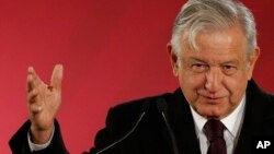 Mexican President Andres Manuel Lopez Obrador speaks during a press conference in Mexico City, Jan. 9, 2019.