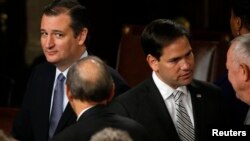 Los senadores republicanos Ted Cruz (izquierda) y Marco Rubio son los candidatos republicanos que están ganando más popularidad a medida que se aproxima el proceso de primarias.