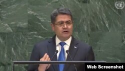 El presidente de Honduras, Juan Orlando Hernández, interviene en la 74 Asamblea General de la ONU. Septiembre 25 de 2019.