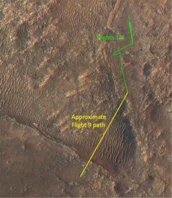 This map shows the approximate flight path of NASA’s Ingenuity Mars Helicopter during its ninth flight, on July 5, 2021. (Photo Credit: NASA/JPL-Caltech)