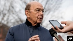 FILE - U.S. Commerce Secretary Wilbur Ross speaks to reporters outside the White House in Washington, Dec. 12, 2018.