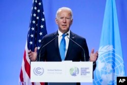 FILE - President Joe Biden speaks during a news conference at the COP26 U.N. Climate Summit, Nov. 2, 2021, in Glasgow, Scotland.