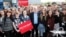 Jeremy Corbyn, the leader of Britain's opposition Labour Party, poses for a picture with first time voters at a campaign event in Garfoth, Leeds, May 10, 2017.
