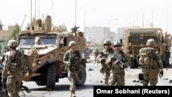 Les troupes américaines et de l'Otan déployées au lieu d'une attaque à Kaboul, Afghanistan, 24 septembre 2017.