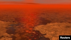 This artist's concept envisions what hydrocarbon ice forming on a liquid hydrocarbon sea of Saturn's moon Titan might look like in this NASA image released on January 8, 2013. (REUTERS/NASA/JPL-Caltech/USGS/Handout)