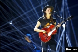British singer James Bay performs during the MTV EMA awards at the Assago forum in Milan, Italy, Oct. 25, 2015.