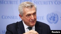 Filippo Grandi, UN High Commissioner for Refugees, speaks to media at the United Nations in Manhattan, New York City
