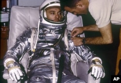 1961: Astronaut Alan B. Shepard, Jr. during suiting for the first manned suborbital flight, MR-3 mission. The Freedom 7 spacecraft, carrying the first American, Astronaut Shepard and boosted by the Mercury-Redstone launch vehicle, lifted off on May 5, 1961.