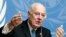 United Nations Special Envoy of the Secretary-General for Syria Staffan de Mistura speaks to media during a news conference in Geneva, Jan. 15, 2015.
