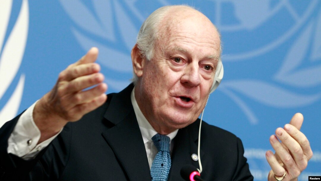 United Nations Special Envoy of the Secretary-General for Syria Staffan de Mistura speaks to media during a news conference in Geneva, Jan. 15, 2015.
