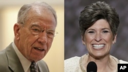 From left, Iowa Senators Chuck Grassley and Joni Ernst, both Republicans.
