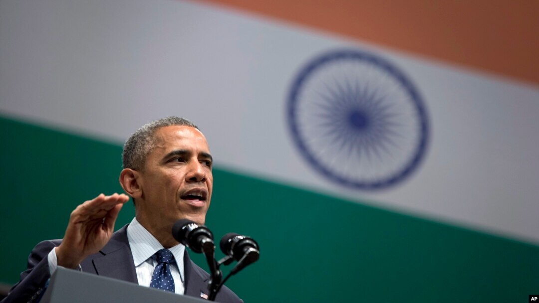 Tổng thống Hoa Kỳ Barack Obama phát biểu tại Pháo đài Siri ở New Dehli, ngày 27/1/2015.