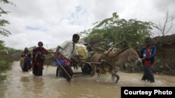 Somali refugees flee flooding in Dadaab, Kenya, an area prone to both drought and flooding from a changing climate. (UNHCR, B. Bannon)