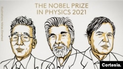 Los científicos Syukuro Manabe, Klaus Hasselmann y Giorgio Parisi recibieron el martes 5 de octubre de 2021 el Premio Nobel de Física. [Foto: Twitter de 