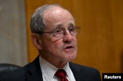 Senate Foreign Relations Committee Chairman James Risch (R-ID) questions U.S. Secretary of State Mike Pompeo during a Senate foreign Relations Committee hearing on the State Department budget request in Washington, April 10, 2019.