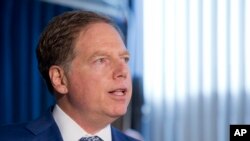 Geoffrey Berman, the United States Attorney for the Southern District of New York,holds a press conference, Aug. 8, 2018, in New York. 
