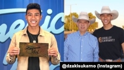 Dzaki Sukarno saat mendapatkan golden ticket dan bersama ayahnya, Muhammad Eko Sukarno.