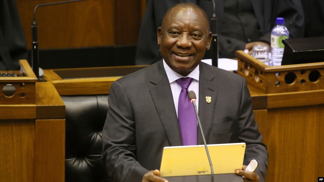 South Africa's new president, Cyril Ramaphosa, delivers his State of the Nation address in parliament in Cape Town, South Africa, Feb. 16, 2018. 