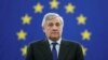 Newly elected European Parliament President Antonio Tajani stands at his desk after the announcement of the results of the election at the European Parliament in Strasbourg, France, Jan. 17, 2017.